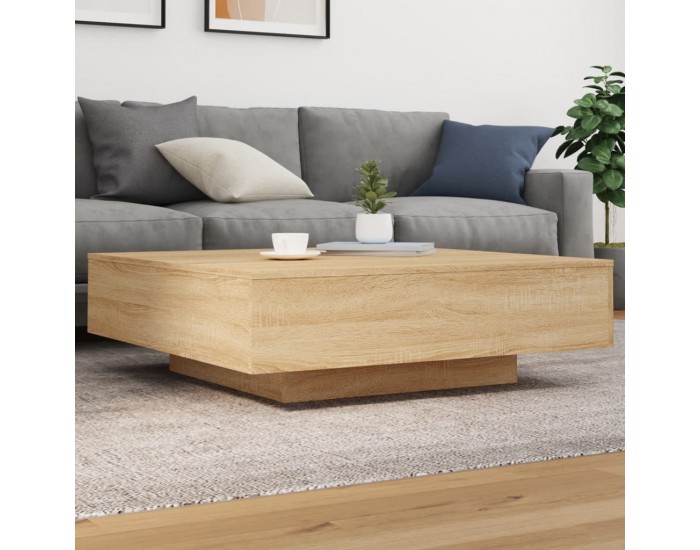 Sonata H Маса за кафе с LED осветление, сонома дъб, 100x100x31 см