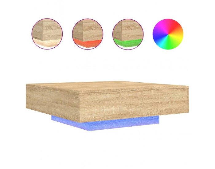 Sonata H Маса за кафе с LED осветление, сонома дъб, 100x100x31 см