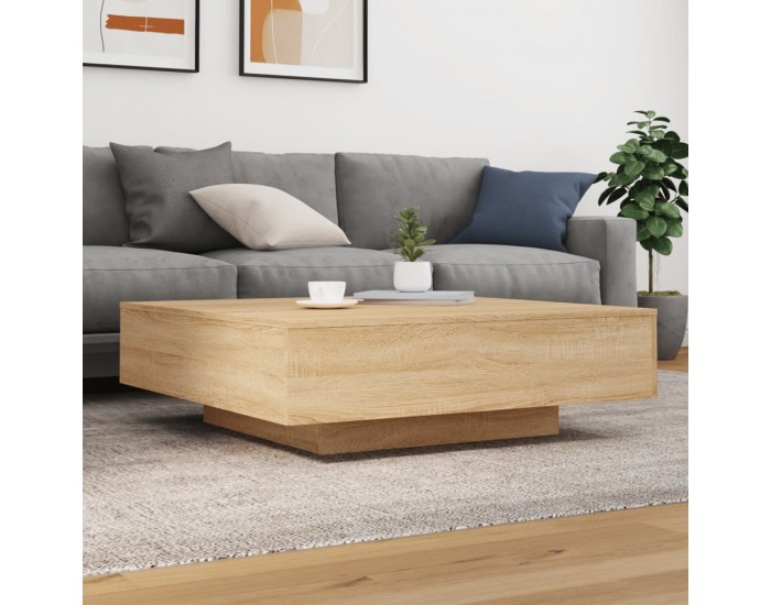 Sonata H Маса за кафе с LED осветление, сонома дъб, 100x100x31 см