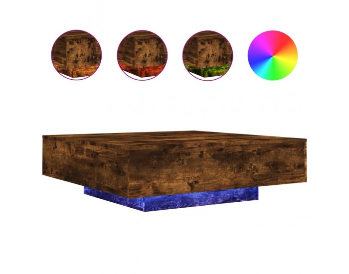 Sonata H Маса за кафе с LED осветление, опушен дъб, 100x100x31 см