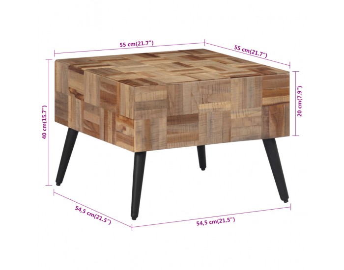 Sonata H Маса за кафе сива 55x55x40 см масивно регенерирано тиково дърво
