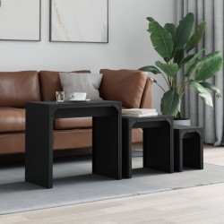 Sonata H Стифиращи кафе маси, 3 бр, черни, инженерно дърво - Măsuțe de living