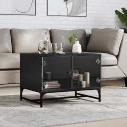 Sonata H Маса за кафе със стъклени врати, черен, 68,5x50x50 см - Măsuțe de living