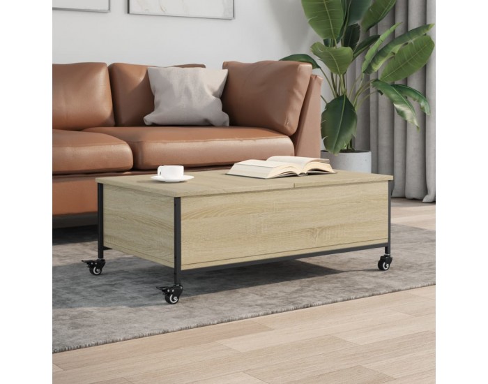 Sonata H Маса за кафе с колелца дъб сонома 91x55x34 см инженерно дърво