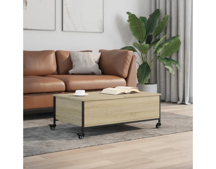 Sonata H Маса за кафе с колелца дъб сонома 91x55x34 см инженерно дърво