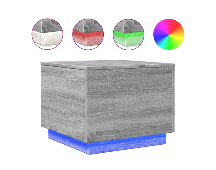 Sonata H Маса за кафе с LED осветление, сив сонома, 50x50x40 см