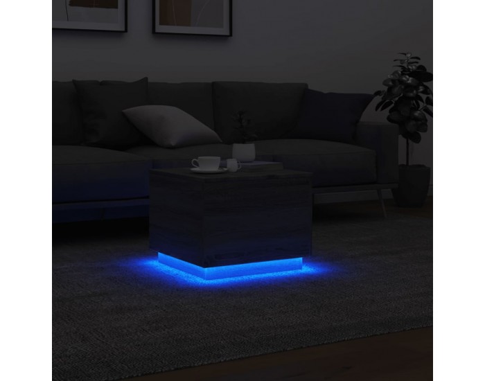 Sonata H Маса за кафе с LED осветление, сив сонома, 50x50x40 см