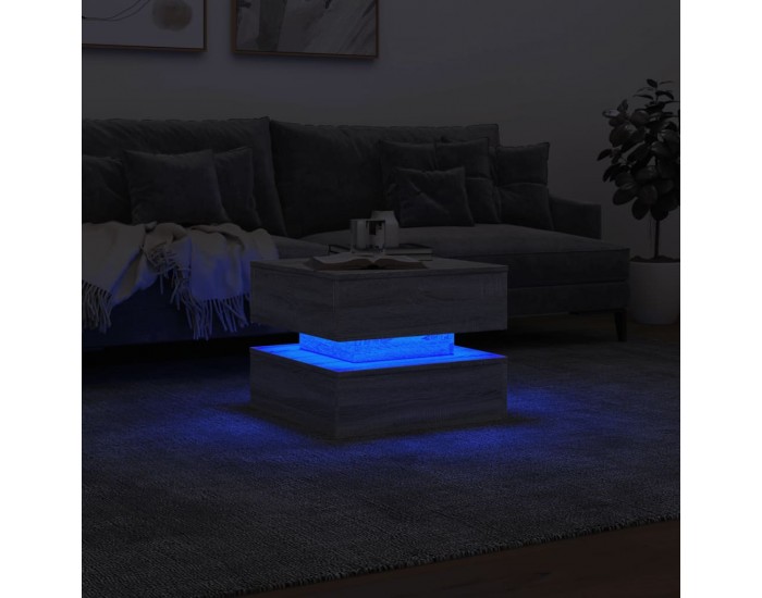Sonata H Маса за кафе с LED осветление, сив сонома, 50x50x40 см