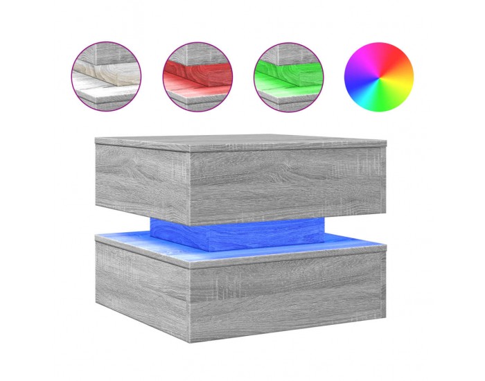 Sonata H Маса за кафе с LED осветление, сив сонома, 50x50x40 см