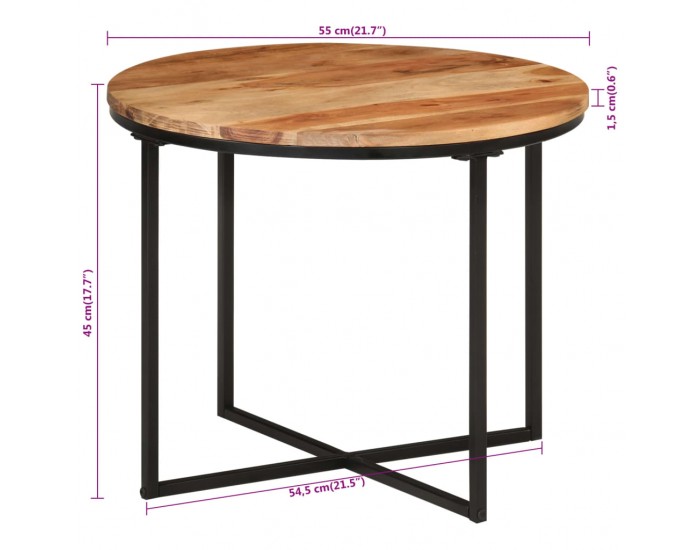 Sonata H Маса за кафе 55x55x45 см акация масив и желязо