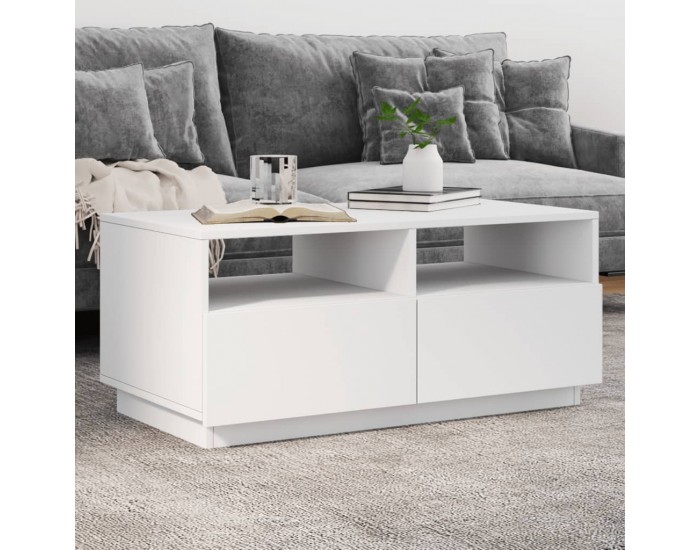 Sonata H Маса за кафе с LED осветление, бяла, 90x49x40 см