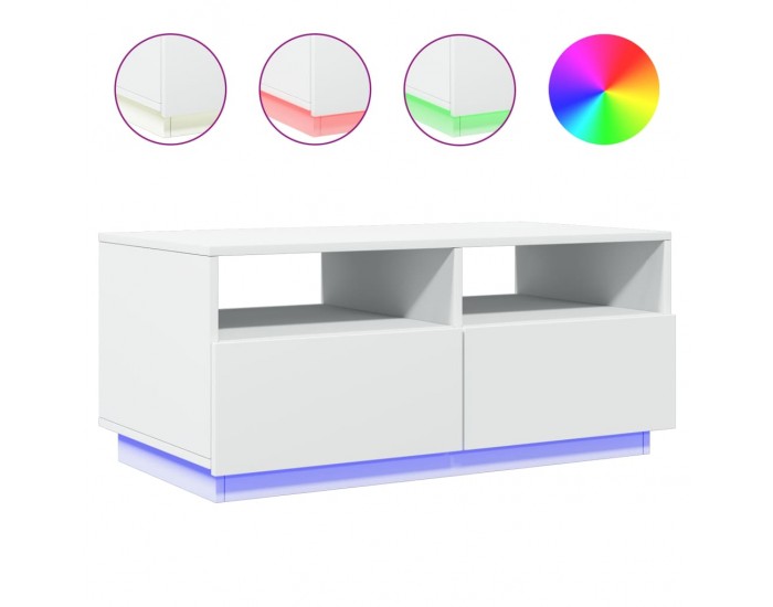 Sonata H Маса за кафе с LED осветление, бяла, 90x49x40 см