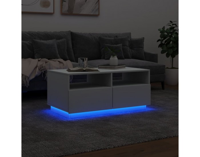 Sonata H Маса за кафе с LED осветление, бяла, 90x49x40 см