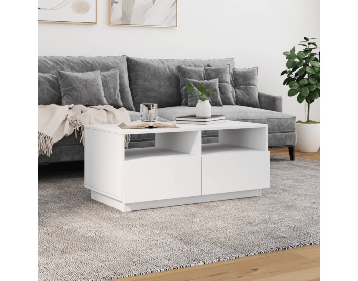 Sonata H Маса за кафе с LED осветление, бяла, 90x49x40 см