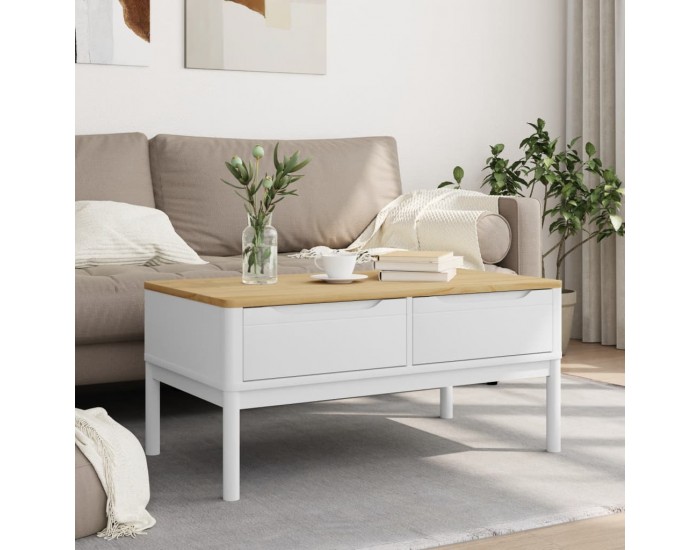 Sonata H Кафе маса FLORO, бяла, 99x55,5x45 см, борово дърво масив
