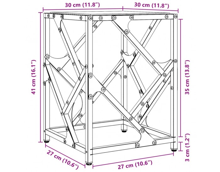 Sonata H Маса за кафе с прозрачен стъклен плот 30x30x41 см стомана