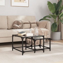 Sonata H Стифиращи кафе маси, 2 бр, с черен стъклен плот, стомана - Măsuțe de living