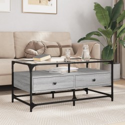Sonata H Маса за кафе със стъклен плот, сив сонома,98,5x50x45см, стомана - Măsuțe de living