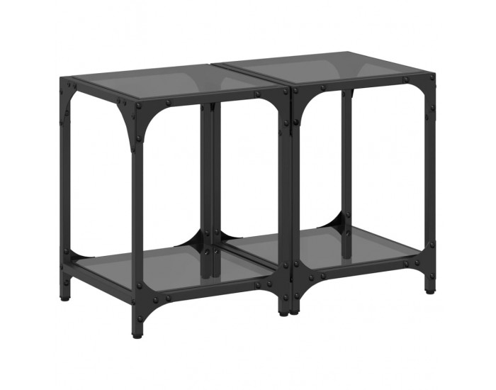 Sonata H Маси за кафе с черен стъклен плот 2 бр 30x30x40 см стомана