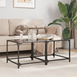 Sonata H Маси за кафе с черен стъклен плот 2 бр 50x50x40 см стомана - Măsuțe de living