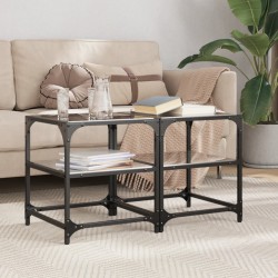 Sonata H Маси за кафе с черен стъклен плот 2 бр 40x40x45 см стомана - Măsuțe de living