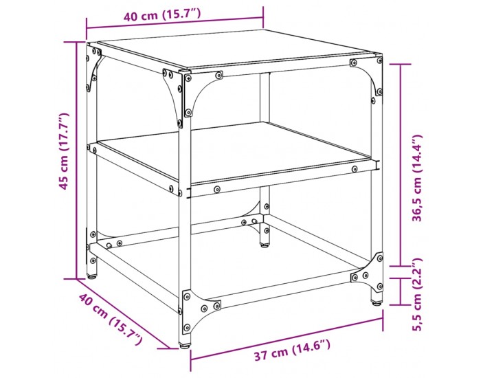 Sonata H Маси за кафе с черен стъклен плот 2 бр 40x40x45 см стомана