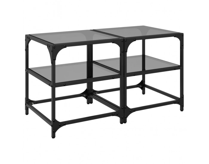 Sonata H Маси за кафе с черен стъклен плот 2 бр 40x40x45 см стомана