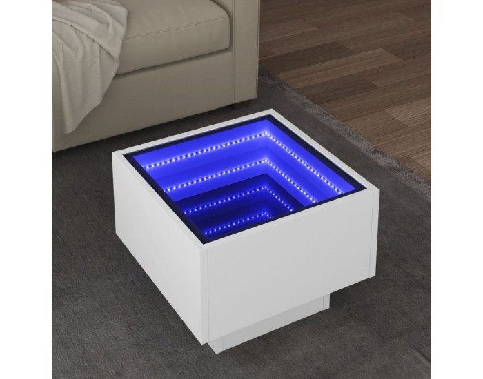 Sonata H Помощна маса с LED бяла 40x40x30 см инженерно дърво