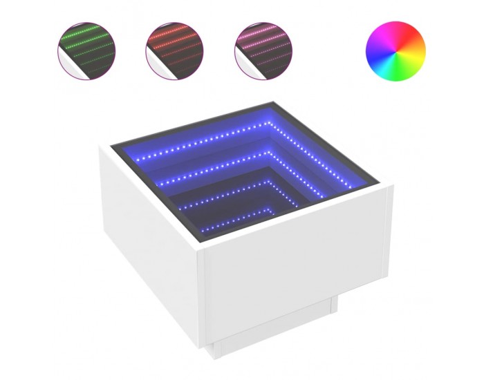 Sonata H Помощна маса с LED бяла 40x40x30 см инженерно дърво