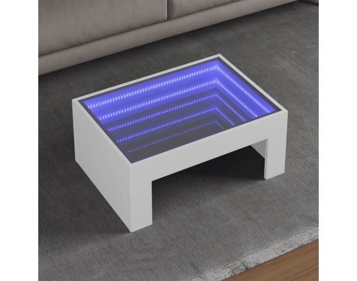 Sonata H Маса за кафе с Infinity LED, бяла, 70x50x30 см