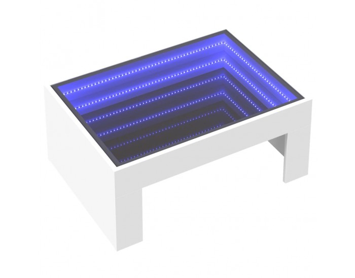 Sonata H Маса за кафе с Infinity LED, бяла, 70x50x30 см