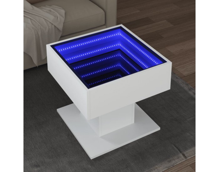 Sonata H Маса за кафе с LED, бяла, 50x50x45 см, инженерно дърво