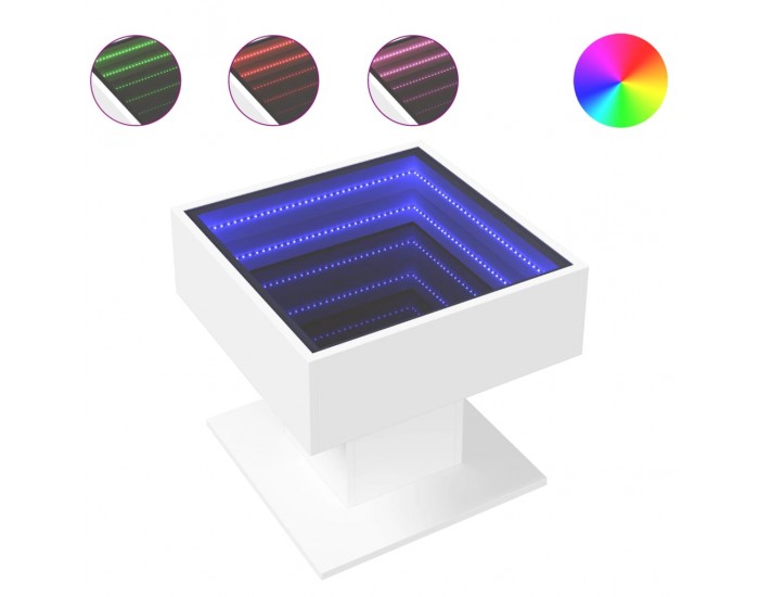Sonata H Маса за кафе с LED, бяла, 50x50x45 см, инженерно дърво