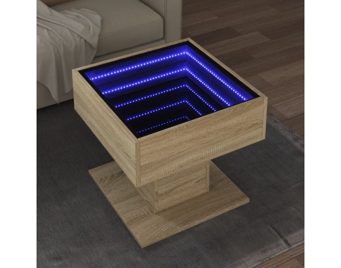 Sonata H Маса за кафе с LED, дъб сонома, 50x50x45 см, инженерно дърво