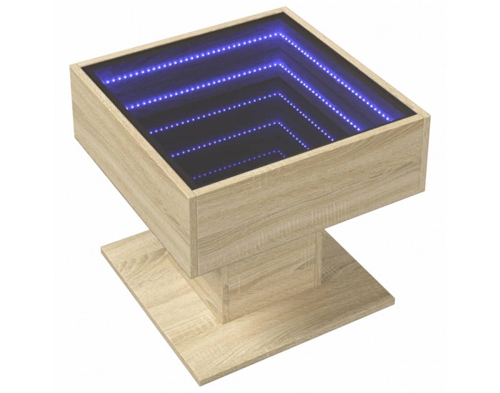 Sonata H Маса за кафе с LED, дъб сонома, 50x50x45 см, инженерно дърво