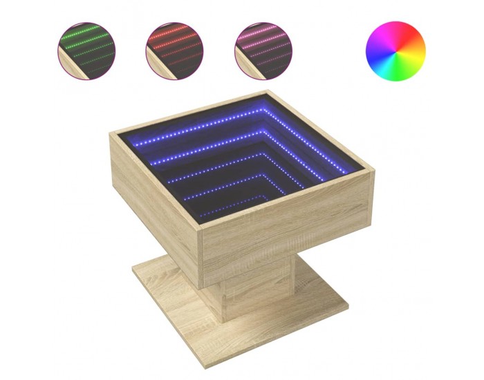 Sonata H Маса за кафе с LED, дъб сонома, 50x50x45 см, инженерно дърво
