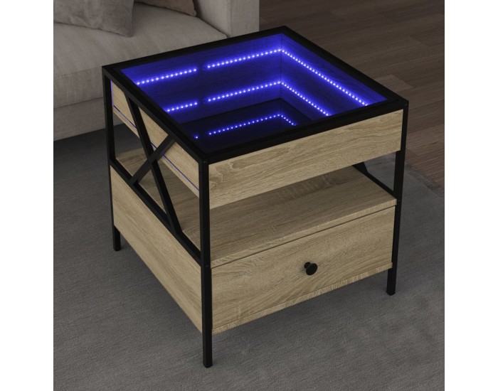 Sonata H Маса за кафе с Infinity LED, сонома дъб, 50x50x51 см