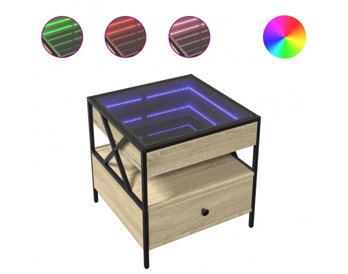 Sonata H Маса за кафе с Infinity LED, сонома дъб, 50x50x51 см