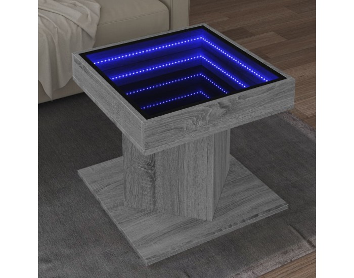 Sonata H Маса за кафе с LED, сив сонома, 50x50x45 см, инженерно дърво