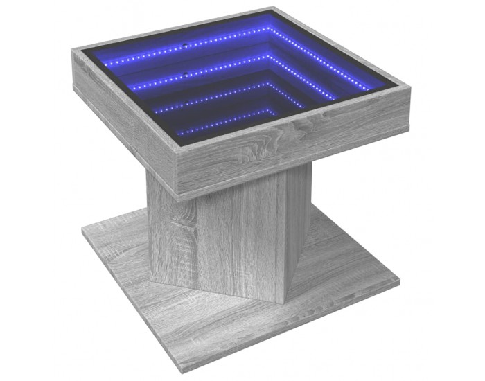 Sonata H Маса за кафе с LED, сив сонома, 50x50x45 см, инженерно дърво