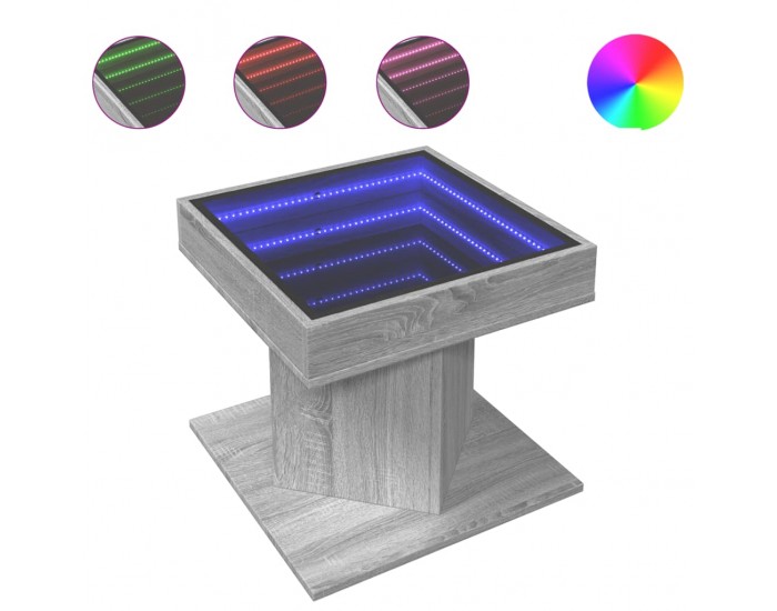Sonata H Маса за кафе с LED, сив сонома, 50x50x45 см, инженерно дърво