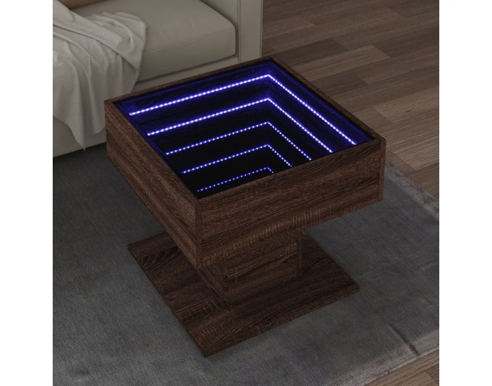 Sonata H Маса за кафе с LED, кафяв дъб, 50x50x45 см, инженерно дърво