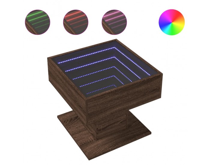 Sonata H Маса за кафе с LED, кафяв дъб, 50x50x45 см, инженерно дърво