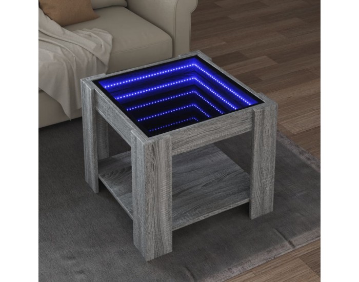 Sonata H Маса за кафе с LED, сив сонома, 53x53x45 см, инженерно дърво