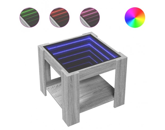Sonata H Маса за кафе с LED, сив сонома, 53x53x45 см, инженерно дърво