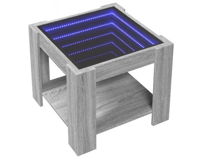 Sonata H Маса за кафе с LED, сив сонома, 53x53x45 см, инженерно дърво