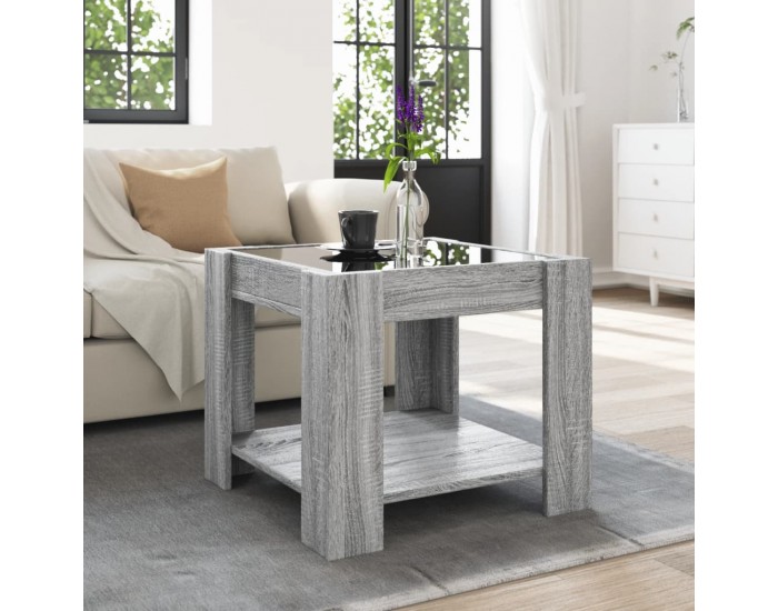 Sonata H Маса за кафе с LED, сив сонома, 53x53x45 см, инженерно дърво