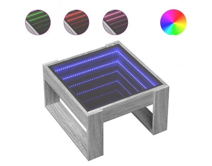 Sonata H Маса за кафе с Infinity LED, сив сонома, 50x53x30 см