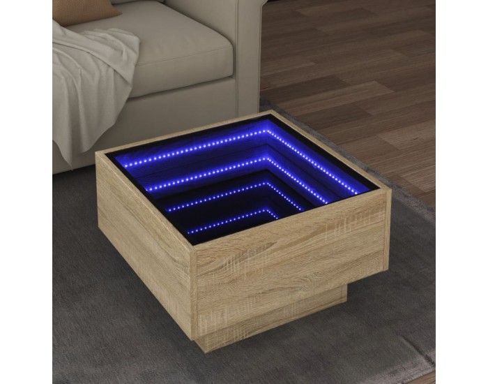 Sonata H Маса за кафе с LED, сонома дъб, 50x50x30 см, инженерно дърво