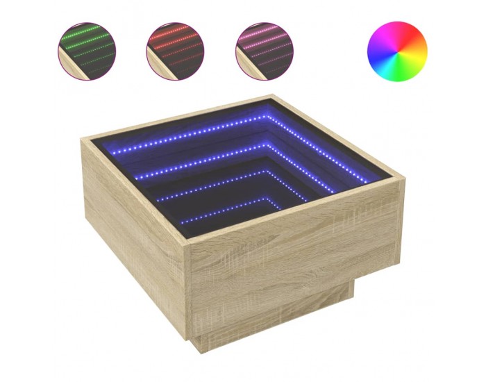 Sonata H Маса за кафе с LED, сонома дъб, 50x50x30 см, инженерно дърво